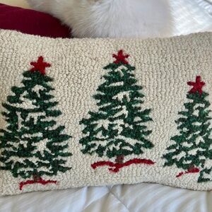 Winter Scene "Trees on White" hooked pillow by Chandler 4 Corners